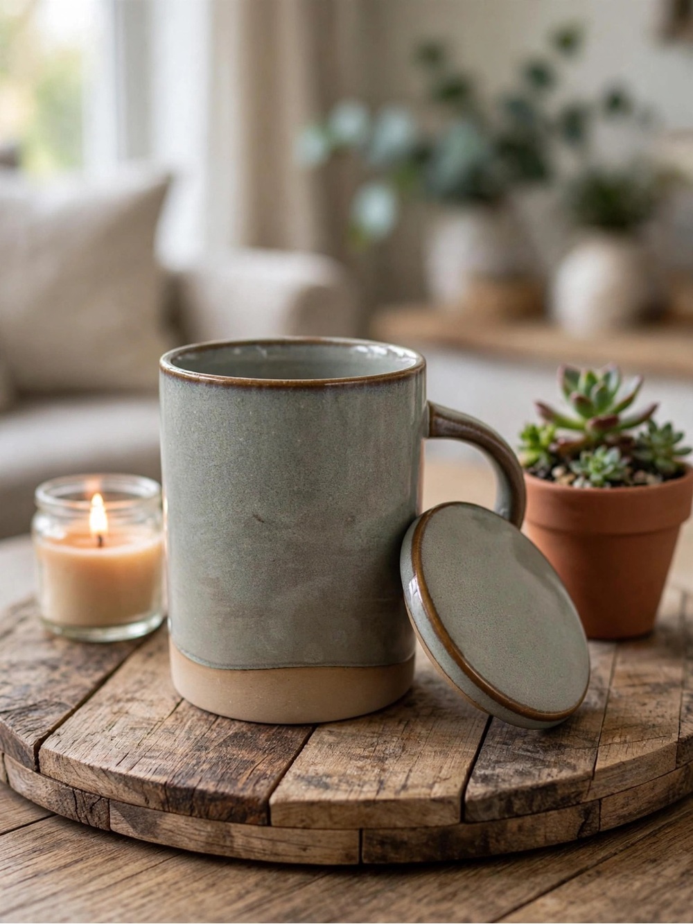 Indigo Earthenware Glazed Mug with Lid